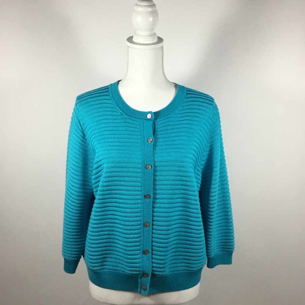 St. John Turquoise Button Up Knit Cardigan Luxury Designer Size L